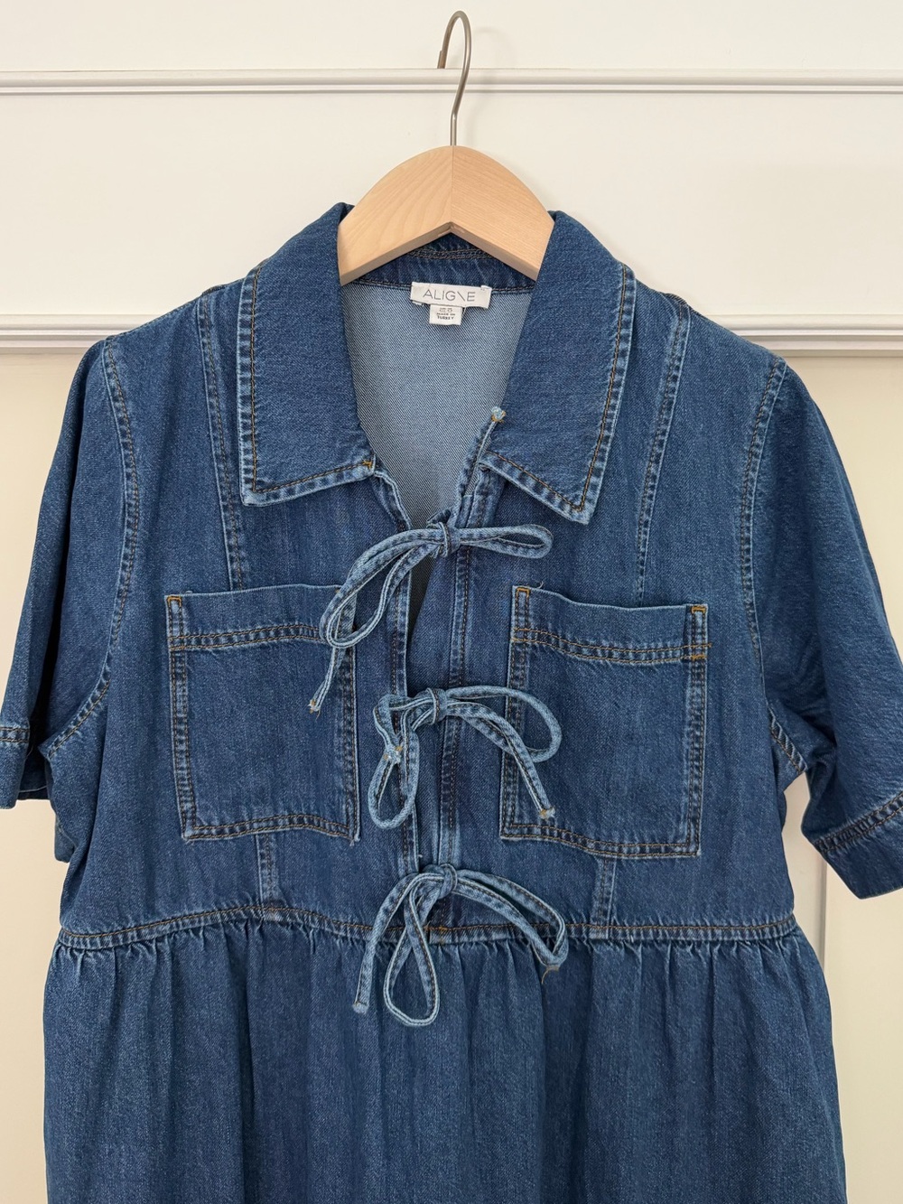 Aligne Denim Bow Dress from Anthropologie - Picture 2 of 8